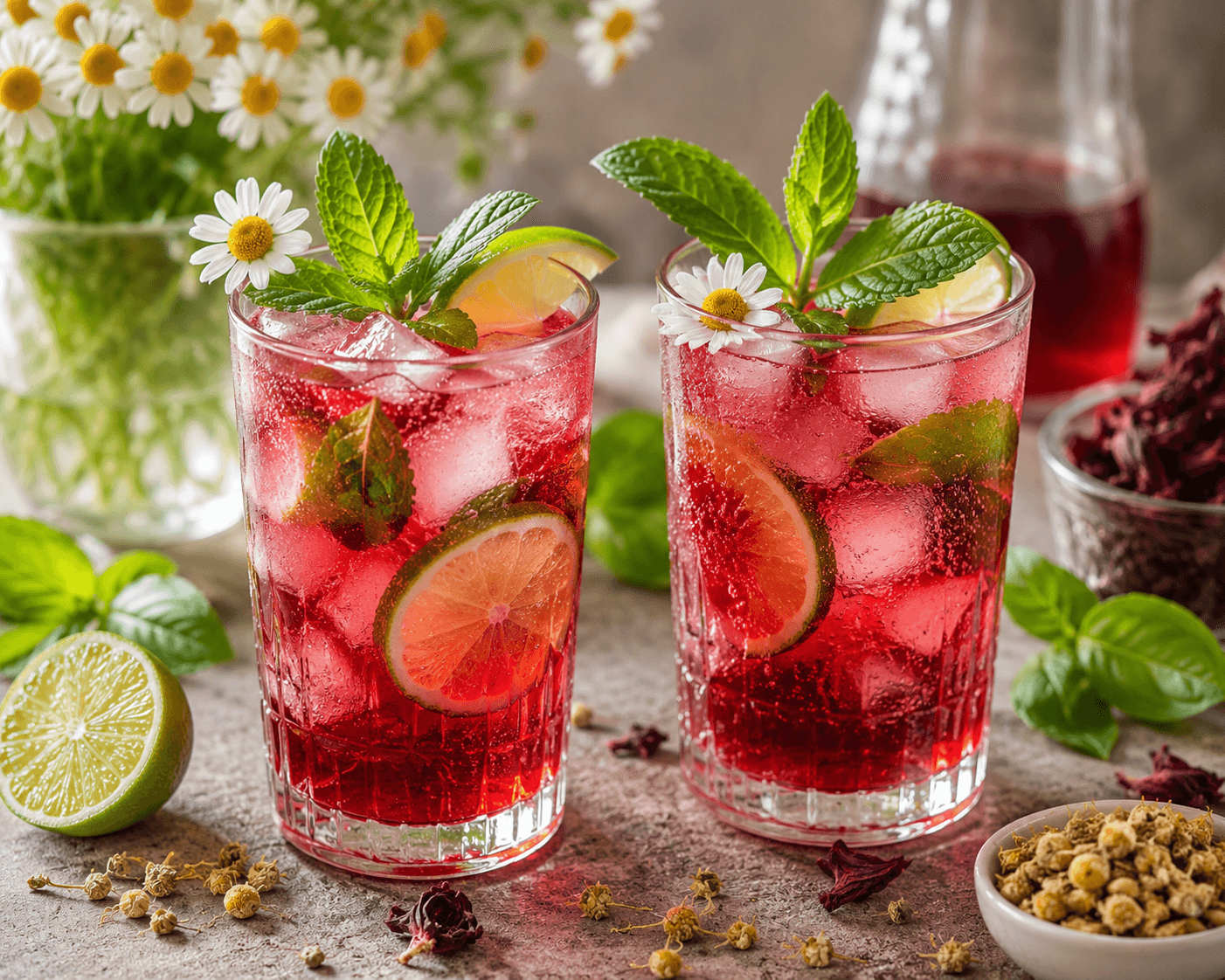 Hibiscus-kamille spritz.