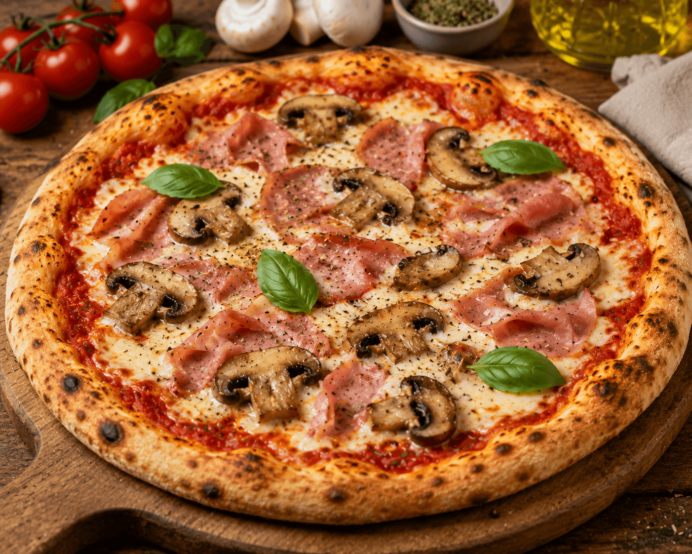 Pizza Prosciutto e Funghi.