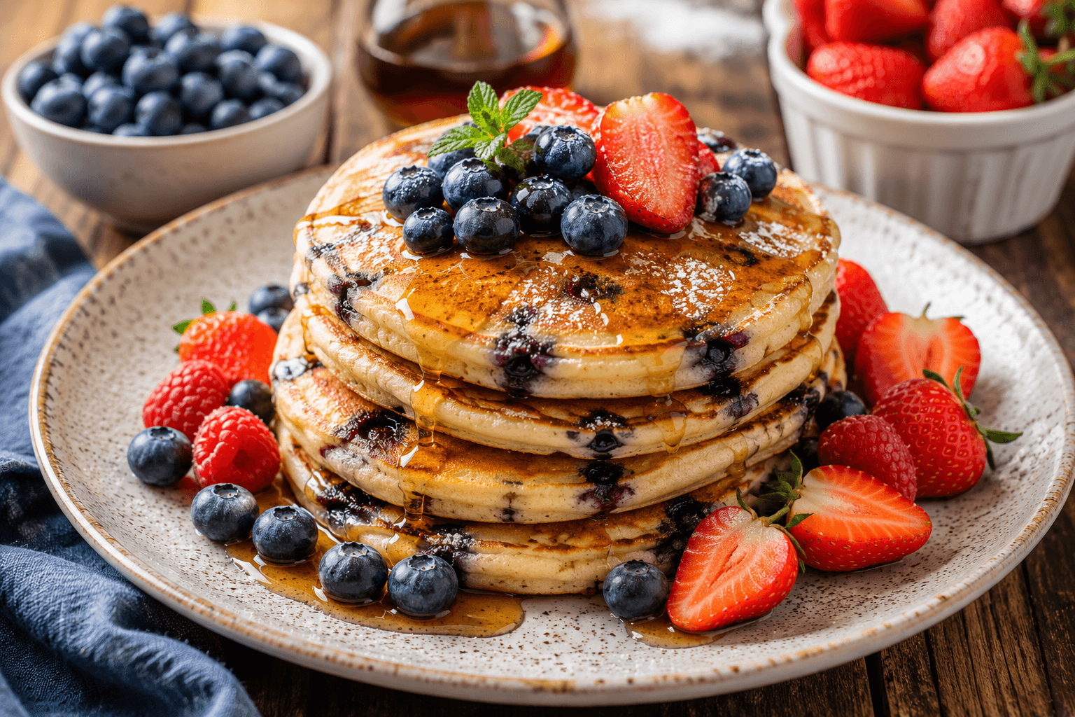 Amerikaanse Blueberry Pancakes met Ahornsiroop