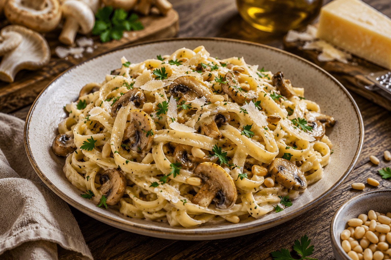 Tagliatelle met Romige Champignonsaus en Truffel