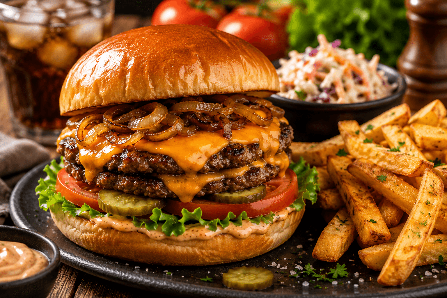 Smashburger Deluxe met Cheddar en Gekarameliseerde Ui