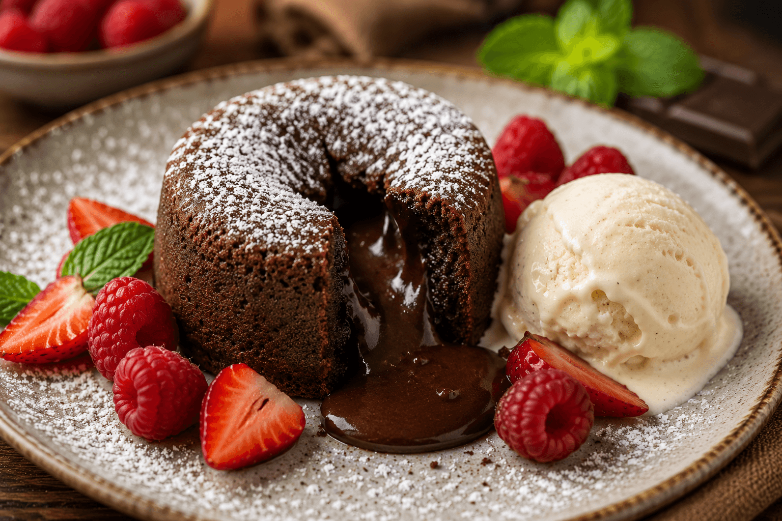 Warme Chocolade Lava Cake met Vanille-ijs