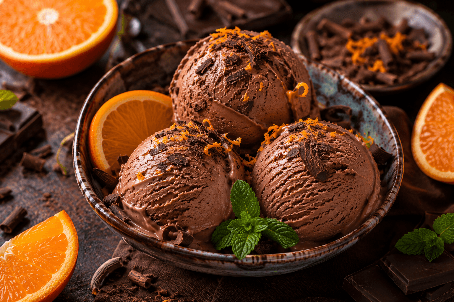 Chocolade-Sinaasappel Roomijs