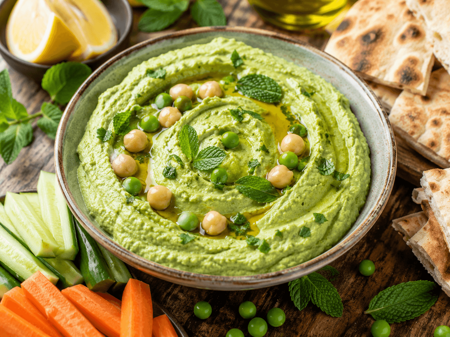 Hummus met doperwten en munt