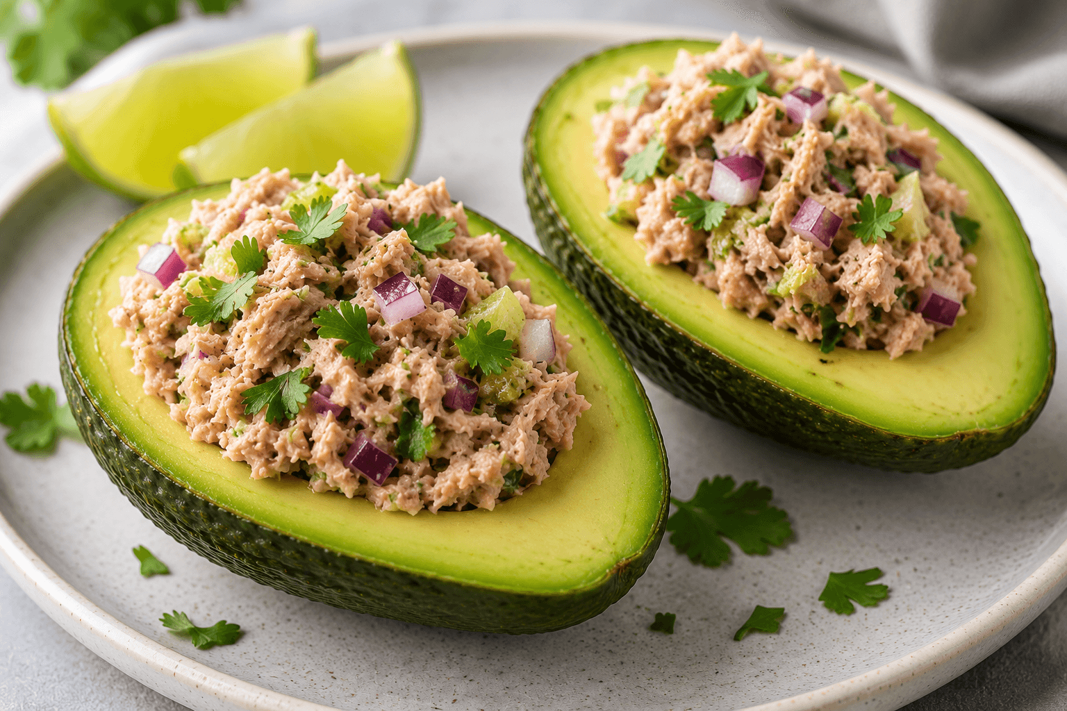 Gevulde avocado met tonijn.