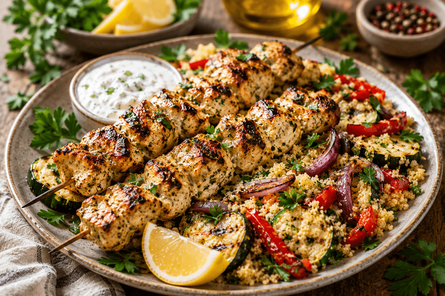 Kipspiesen met Yoghurtmarinade en Couscous