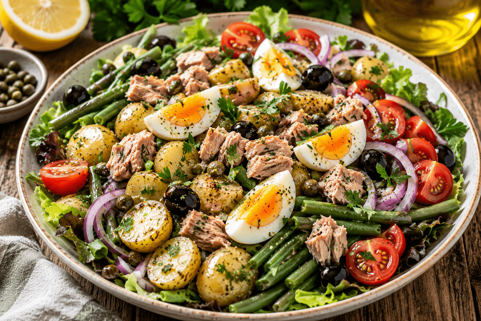 Tonijnsalade met Krieltjes, Boontjes en Ei