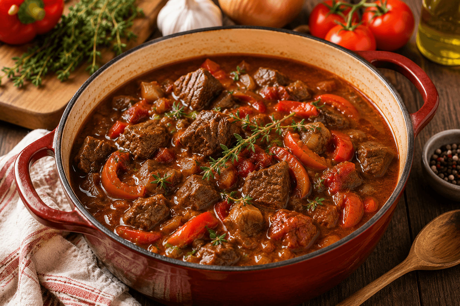 Runderstoof met Tomaat, Paprika en Tijm
