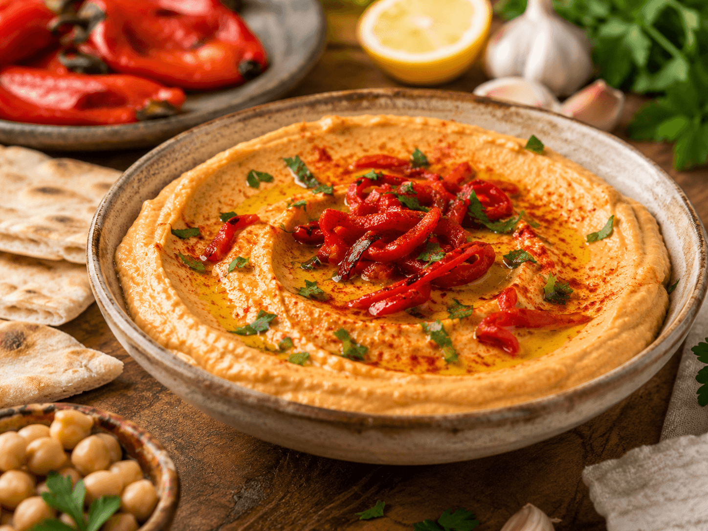 Hummus met gegrilde paprika