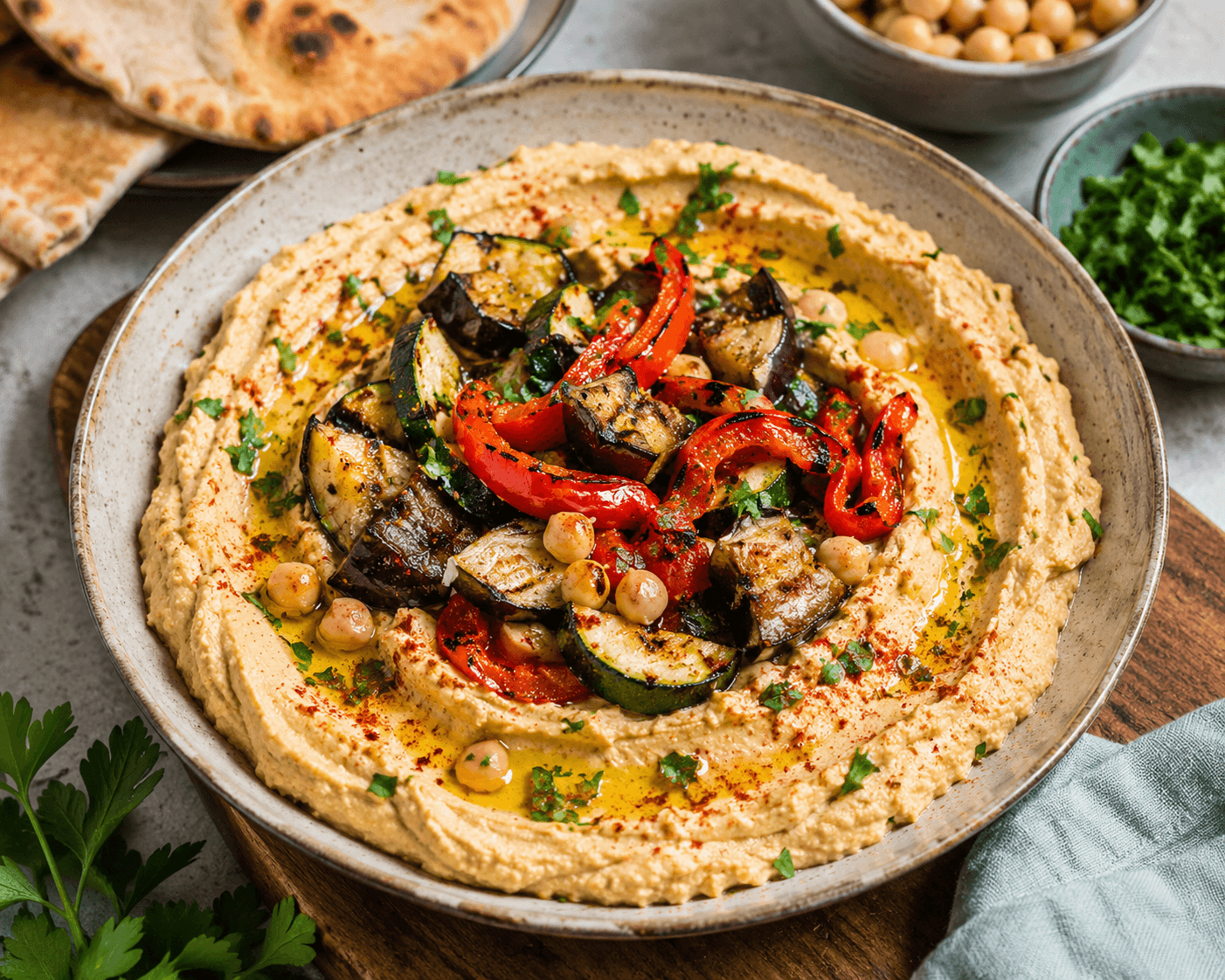 Hummus met gegrilde groenten