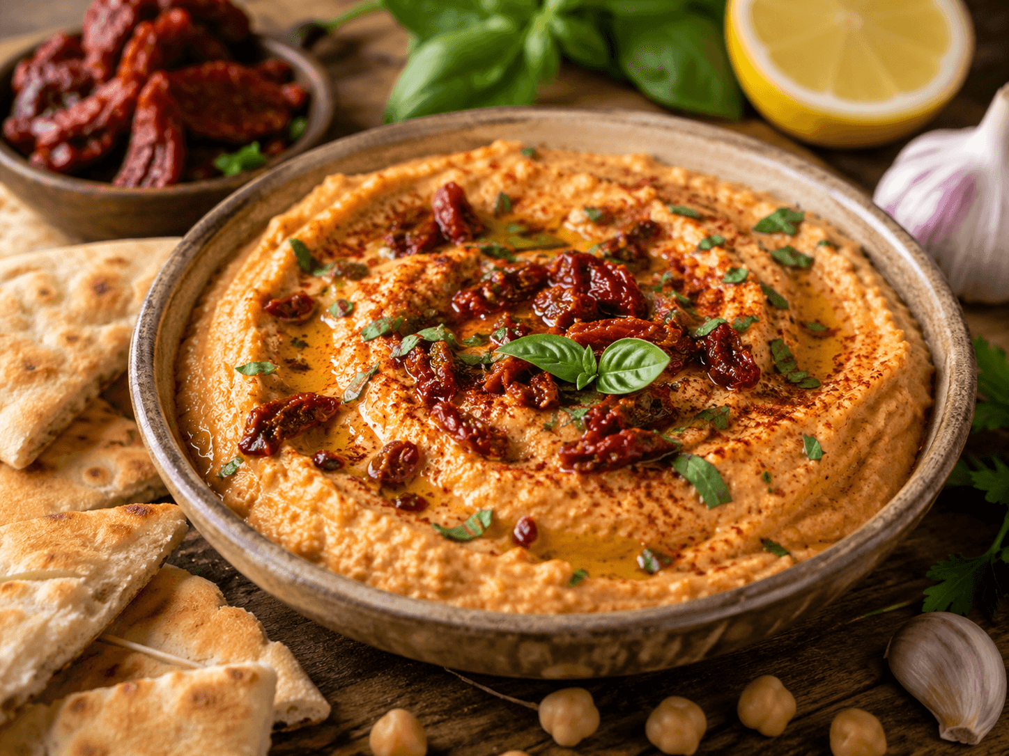 Hummus met zongedroogde tomaat