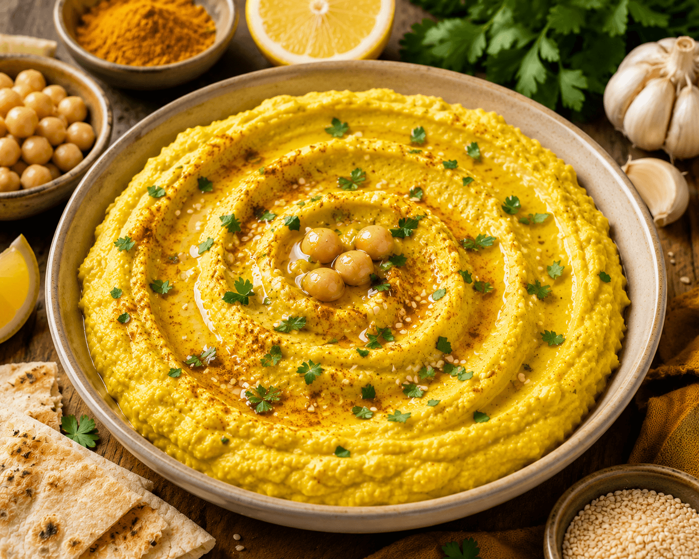 Hummus met kerrie en kurkuma