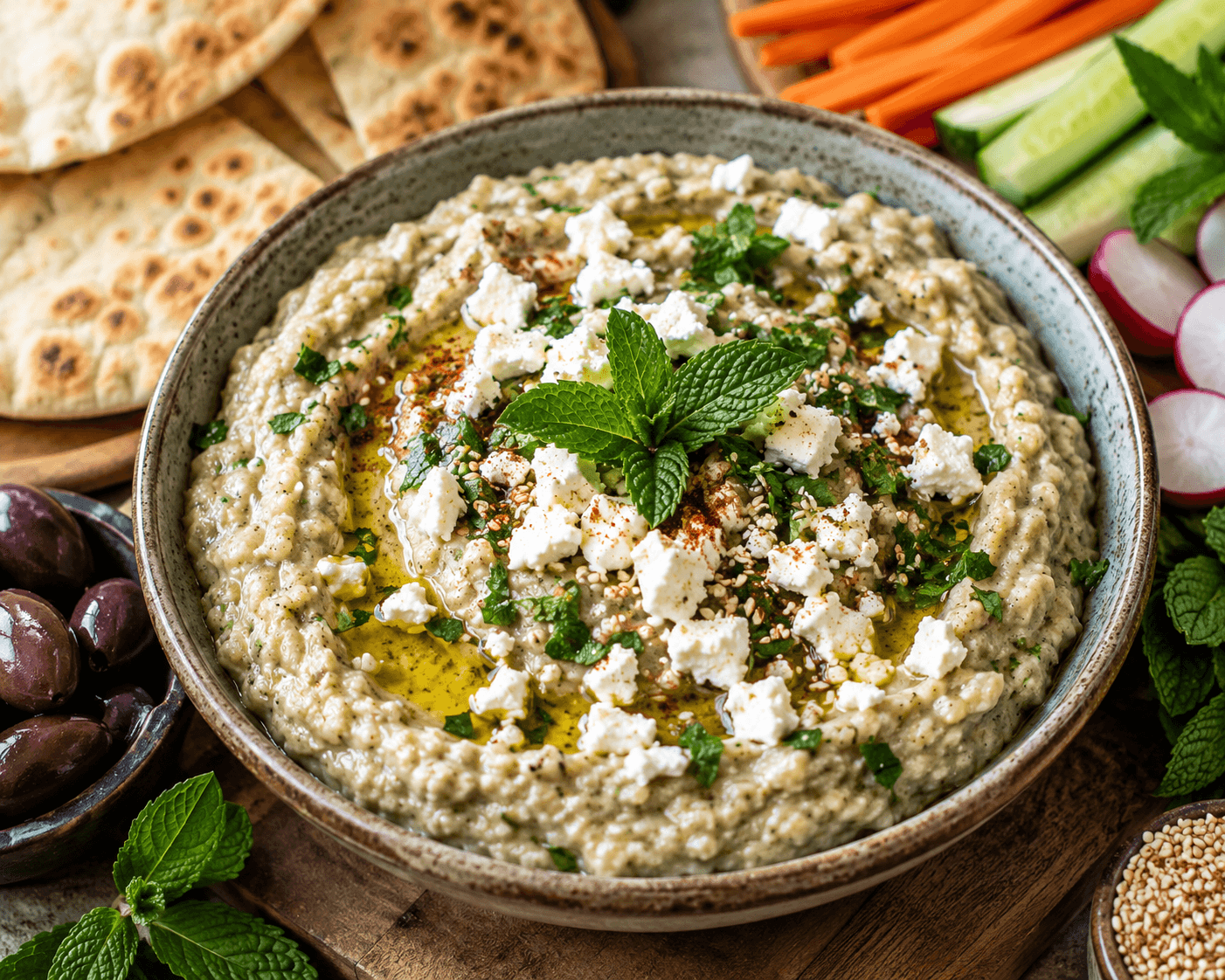 Baba Ganoush met Feta en Munt