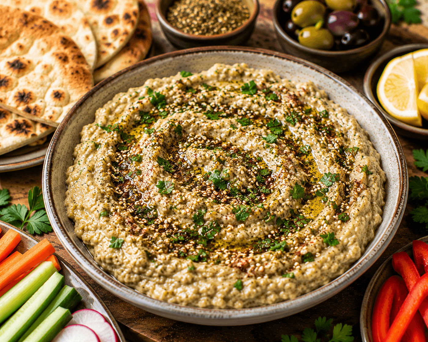 Baba Ganoush met Za’atar en Sesam