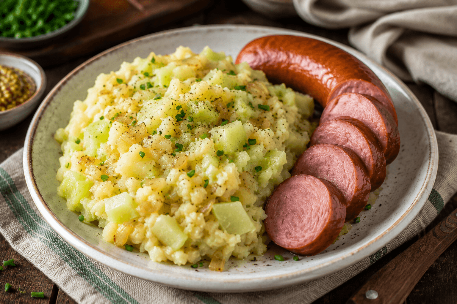 Stamppot Koolrabi met Mosterd en Rookworst