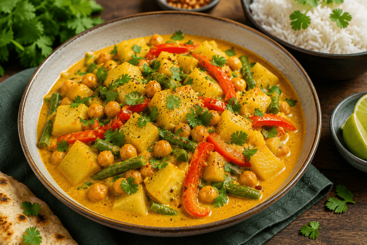 Vegetarische Curry met Koolrabi, Kikkererwten en Kokosmelk