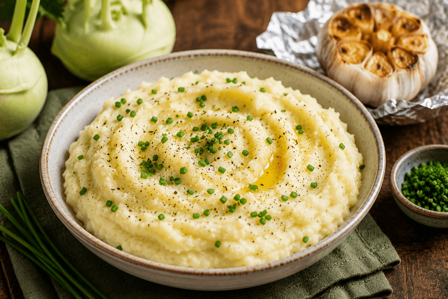 Koolrabipuree met Geroosterde Knoflook en Bieslook