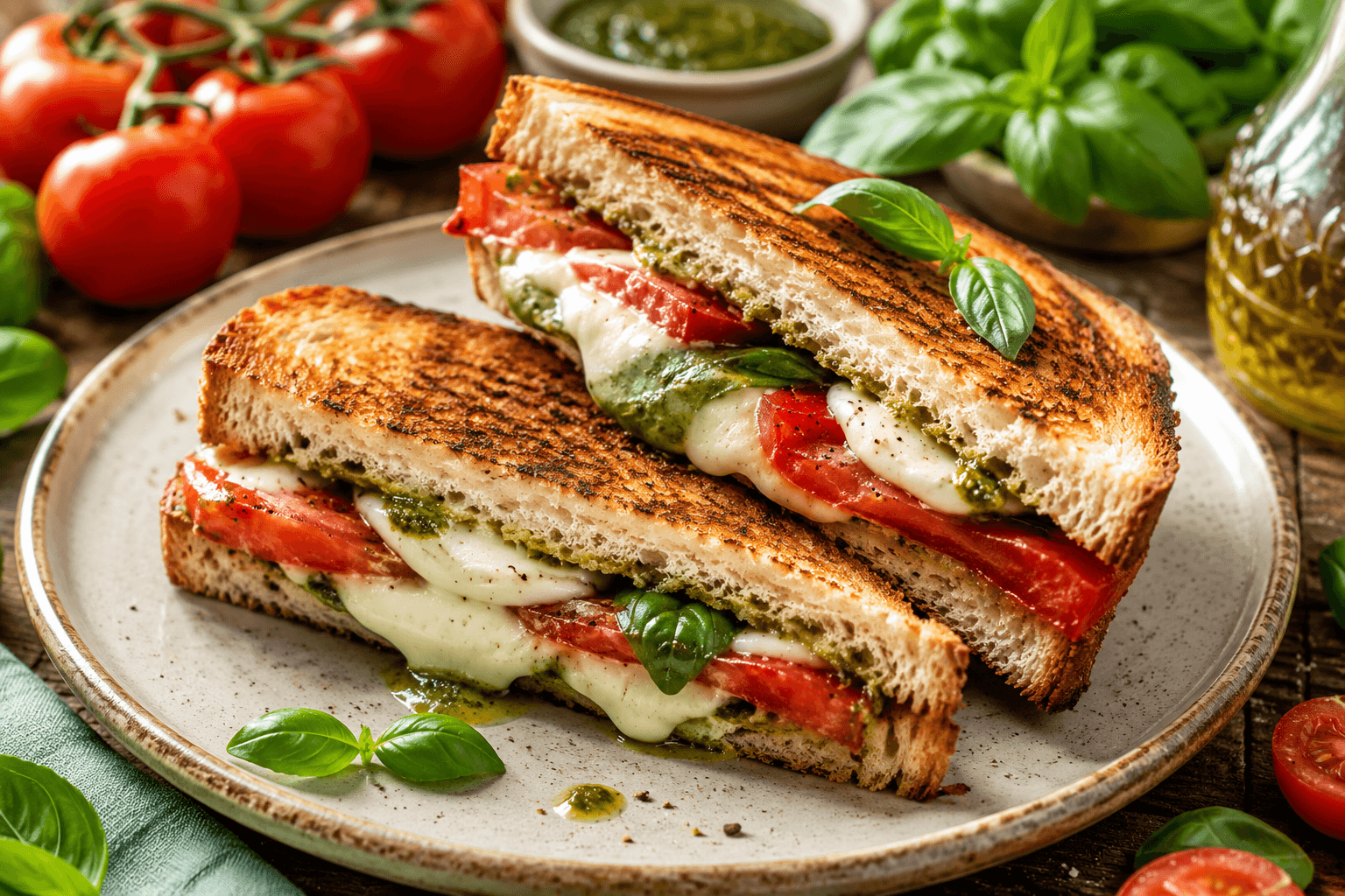 Caprese Tosti met Mozzarella, Tomaat en Basilicum