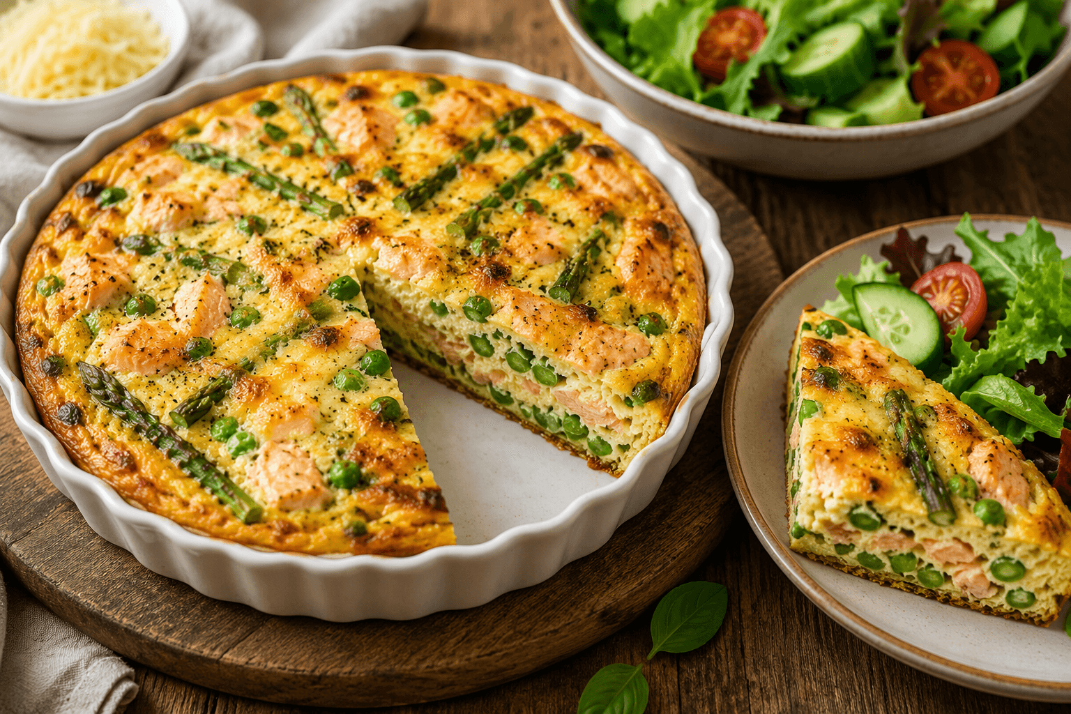 Frittata met Zalm, Groene Asperges en Doperwtjes
