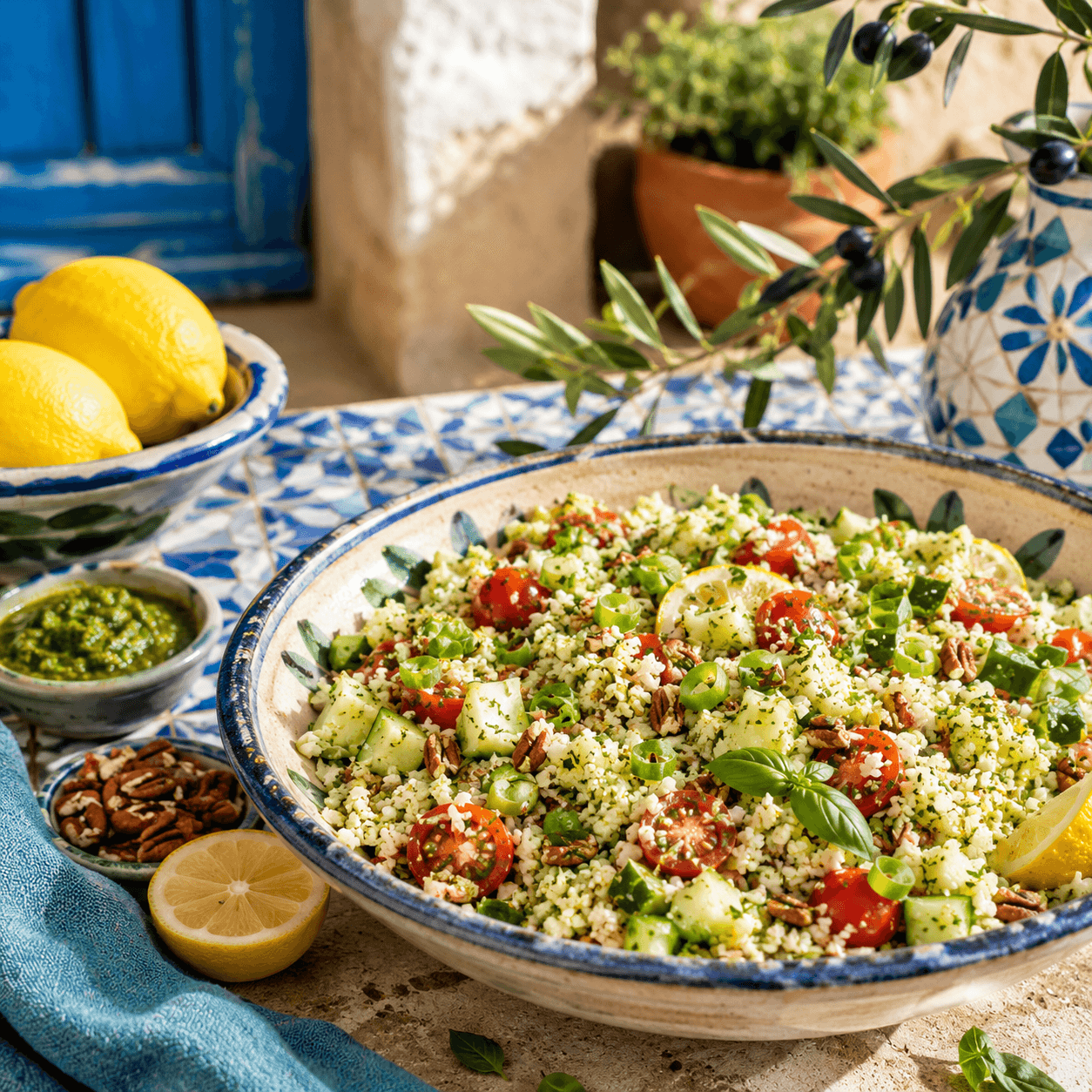 Zomerse Bloemkoolrijstsalade met Groene Pesto
