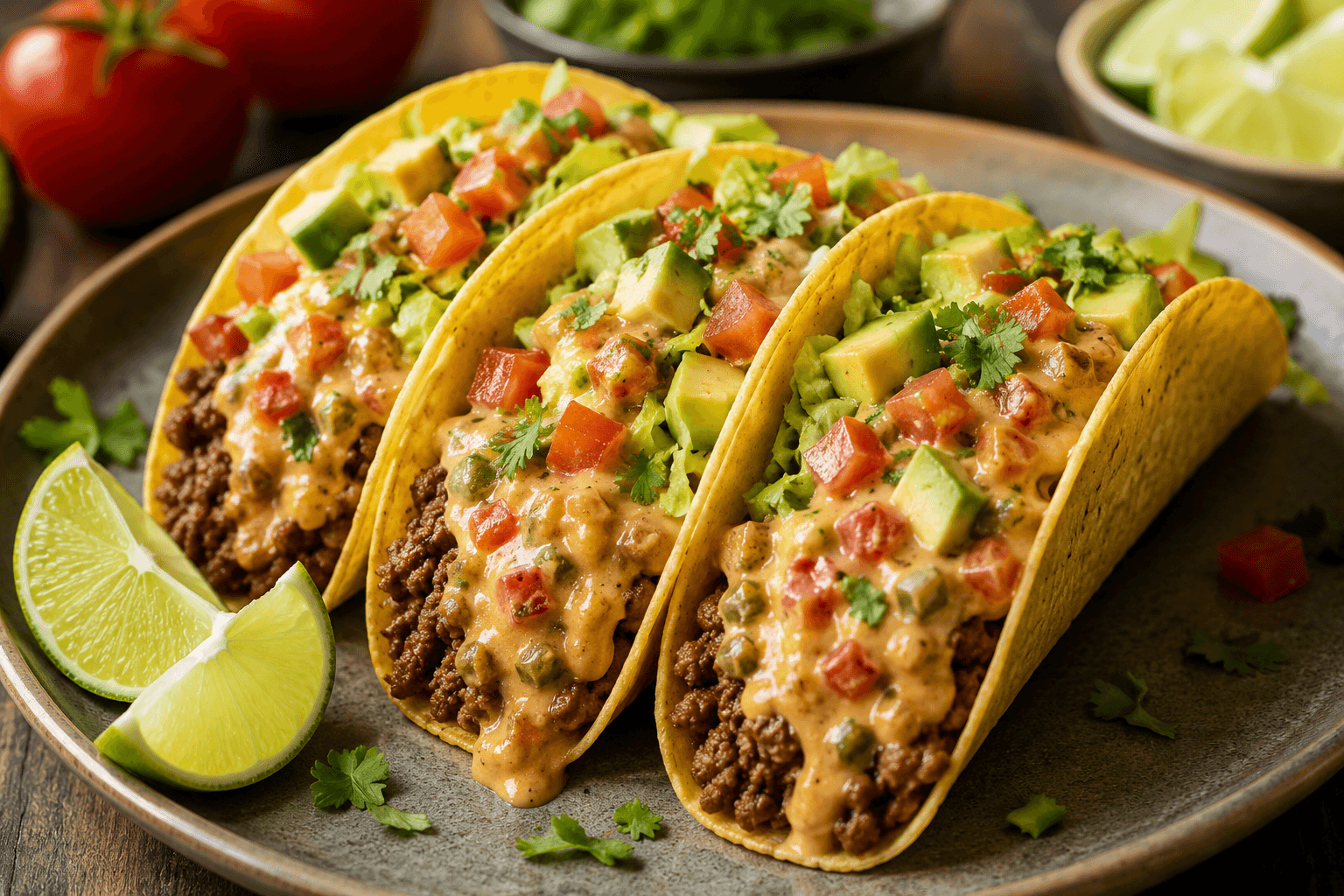 Cheesy Rotel Beef Tacos