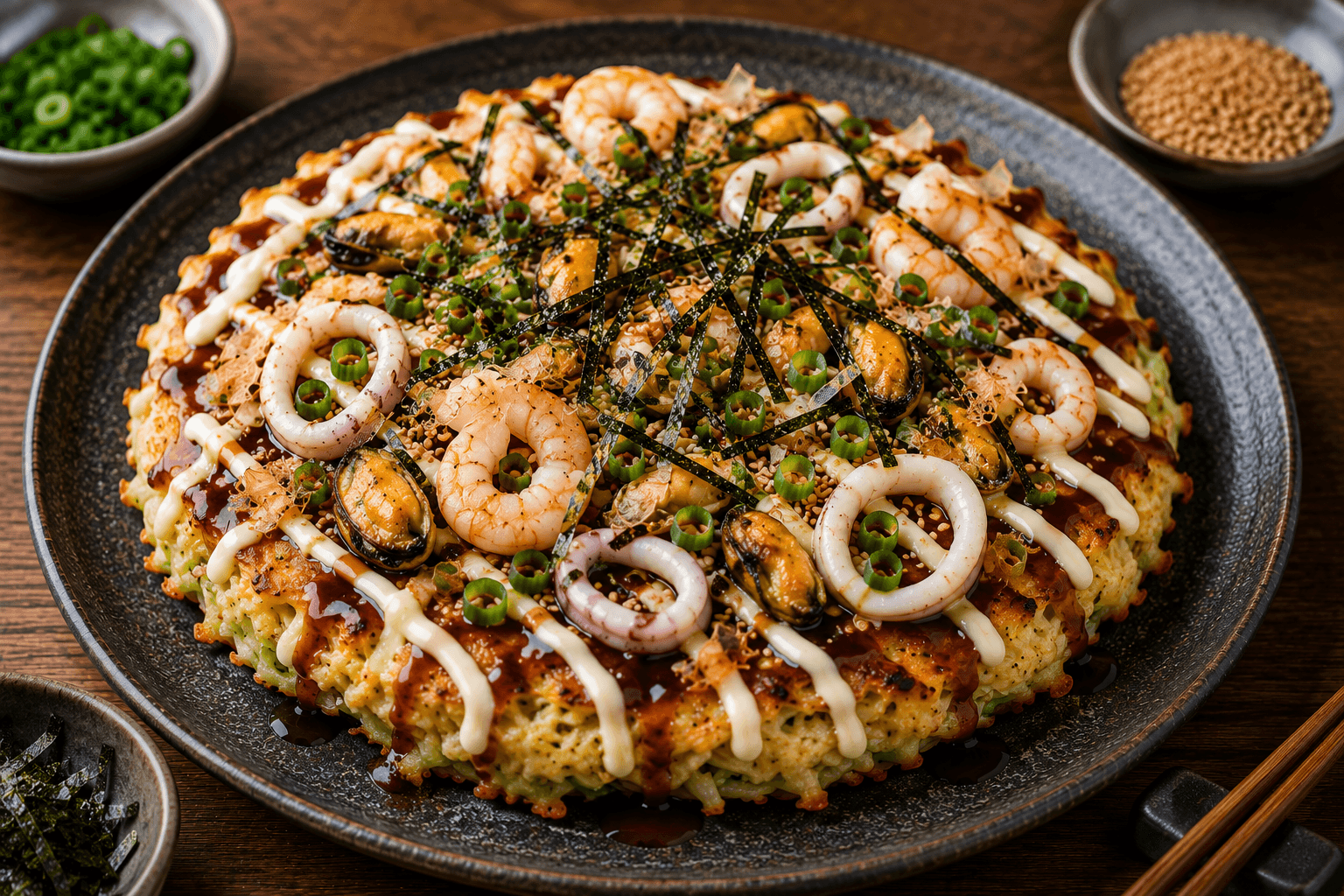 Zeevruchten Okinomiyaki