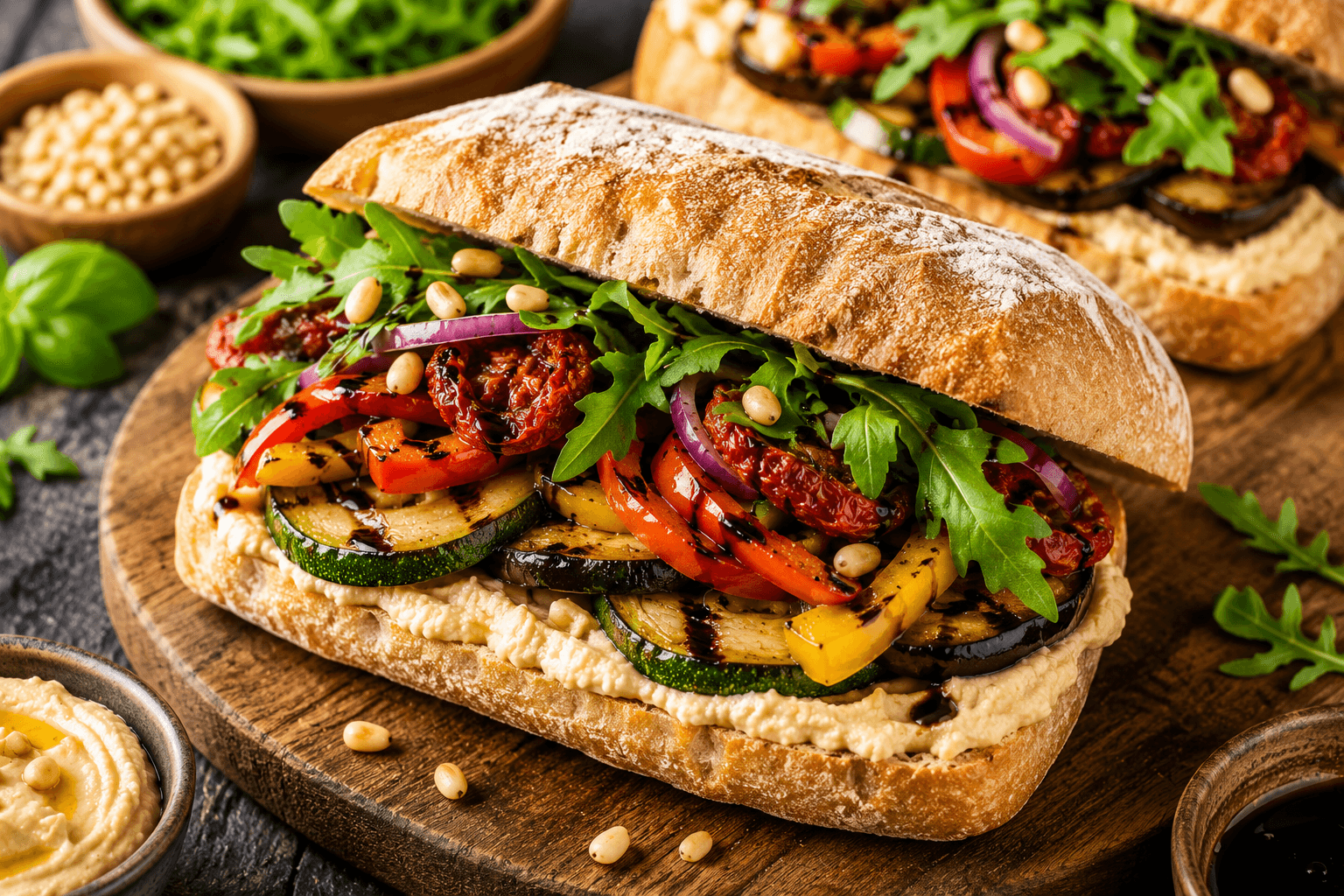 Broodje Gegrilde Groenten met Hummus