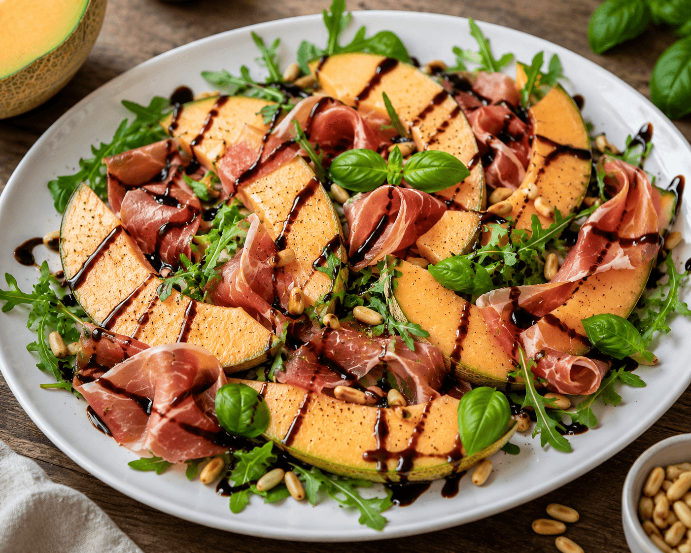 Galia Meloen met Prosciutto en Balsamicocrème