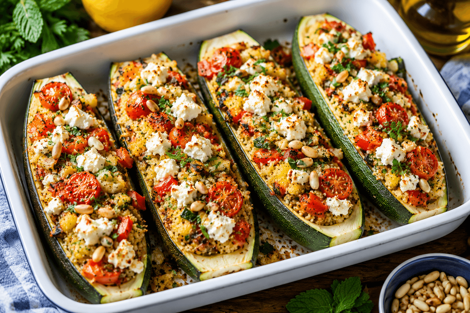 Gevulde Courgette met Couscous, Feta en Kruiden