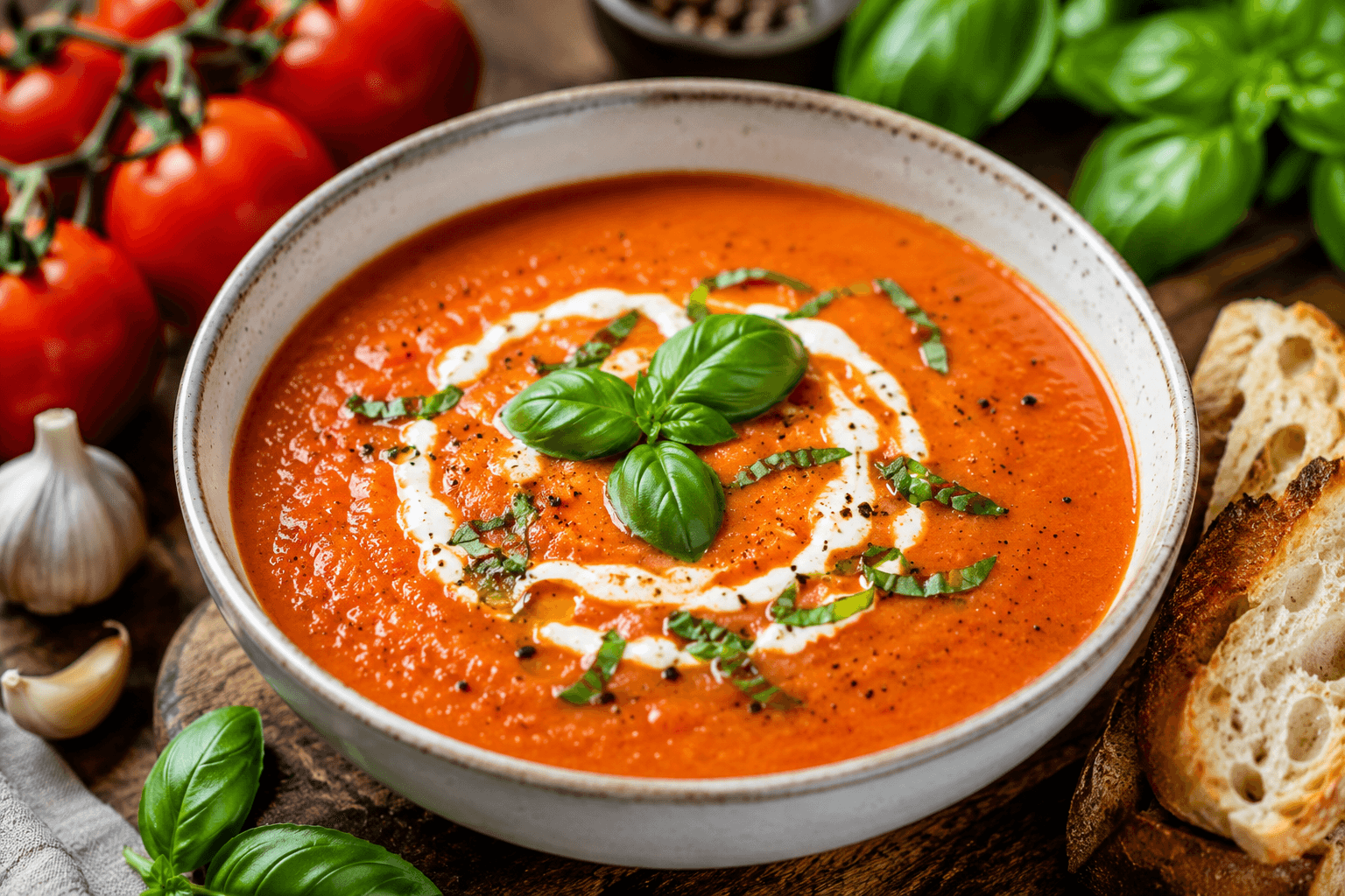 Romige Tomatensoep met Basilicum