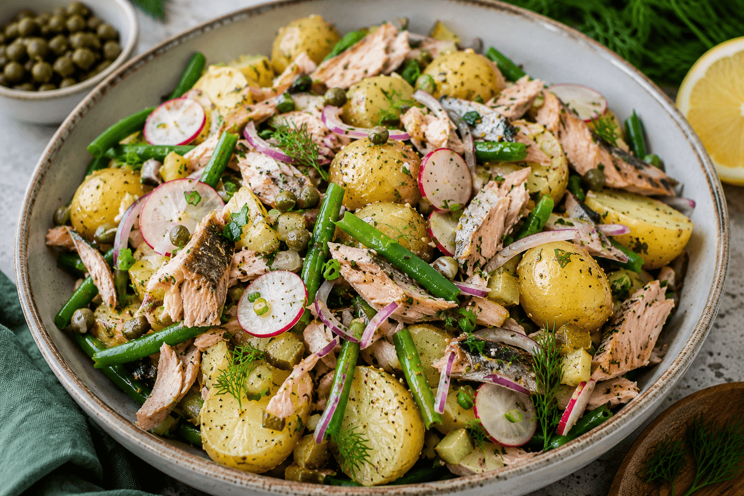 Lauwwarme Aardappelsalade met Makreel