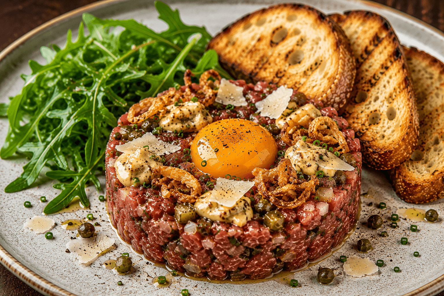 Ribeye Tartaar met Mosterdcrème en Krokante Ui