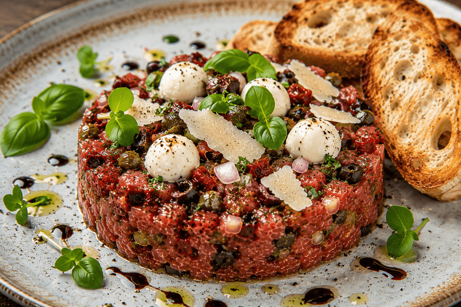 Mediterrane Tartaar met Zongedroogde Tomaat, Olijven en Basilicum
