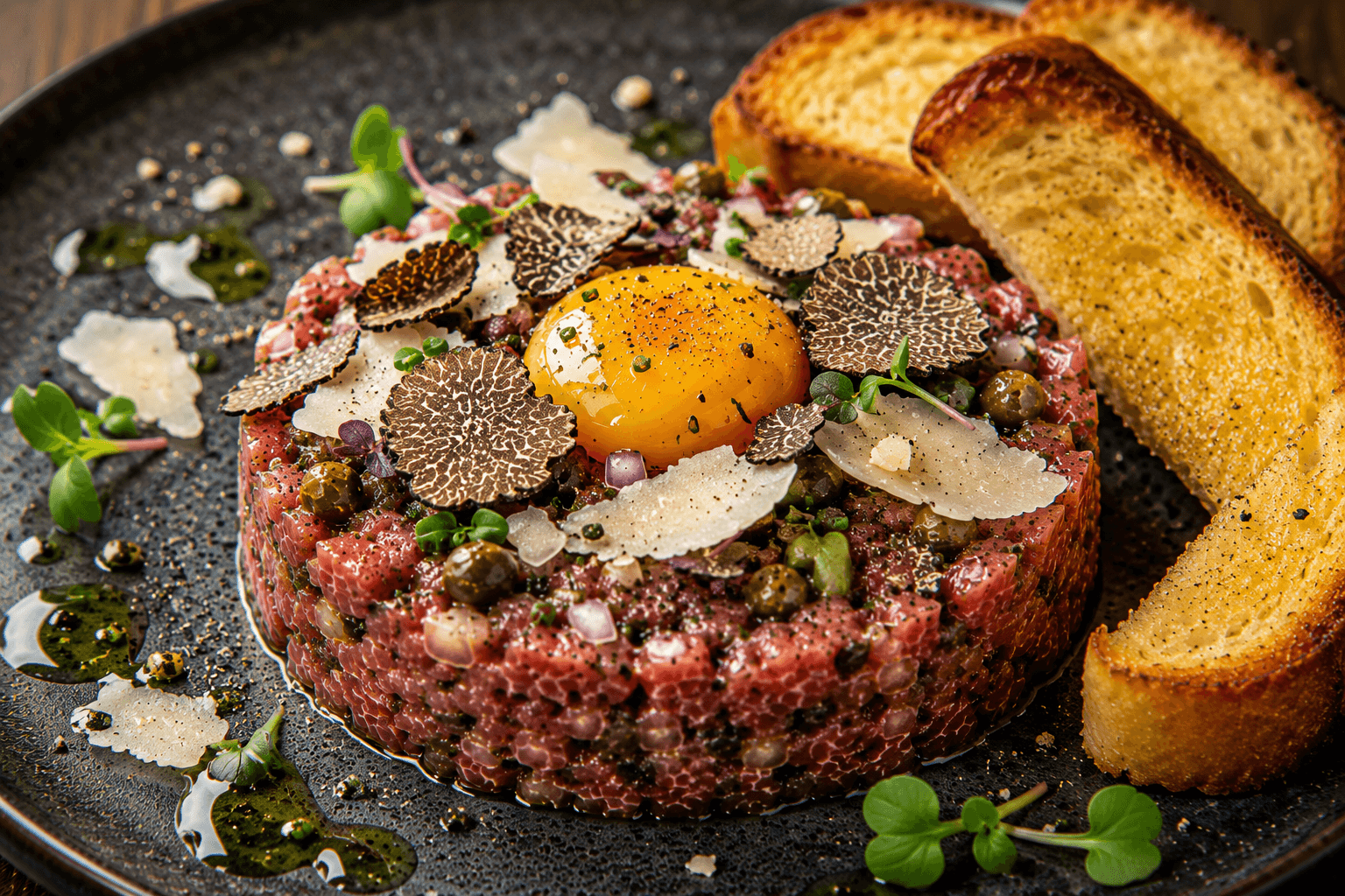 Truffeltartaar met Eidooier en Krokante Brioche