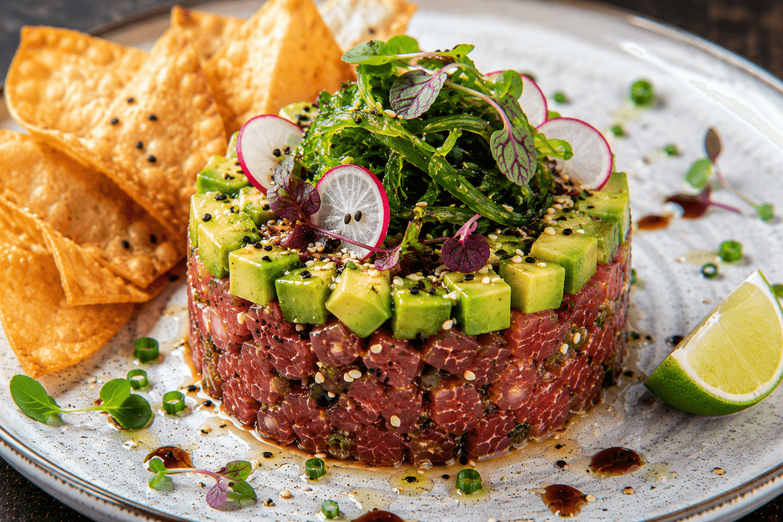 Tonijntartaar met Avocado, Sesam en Ponzu