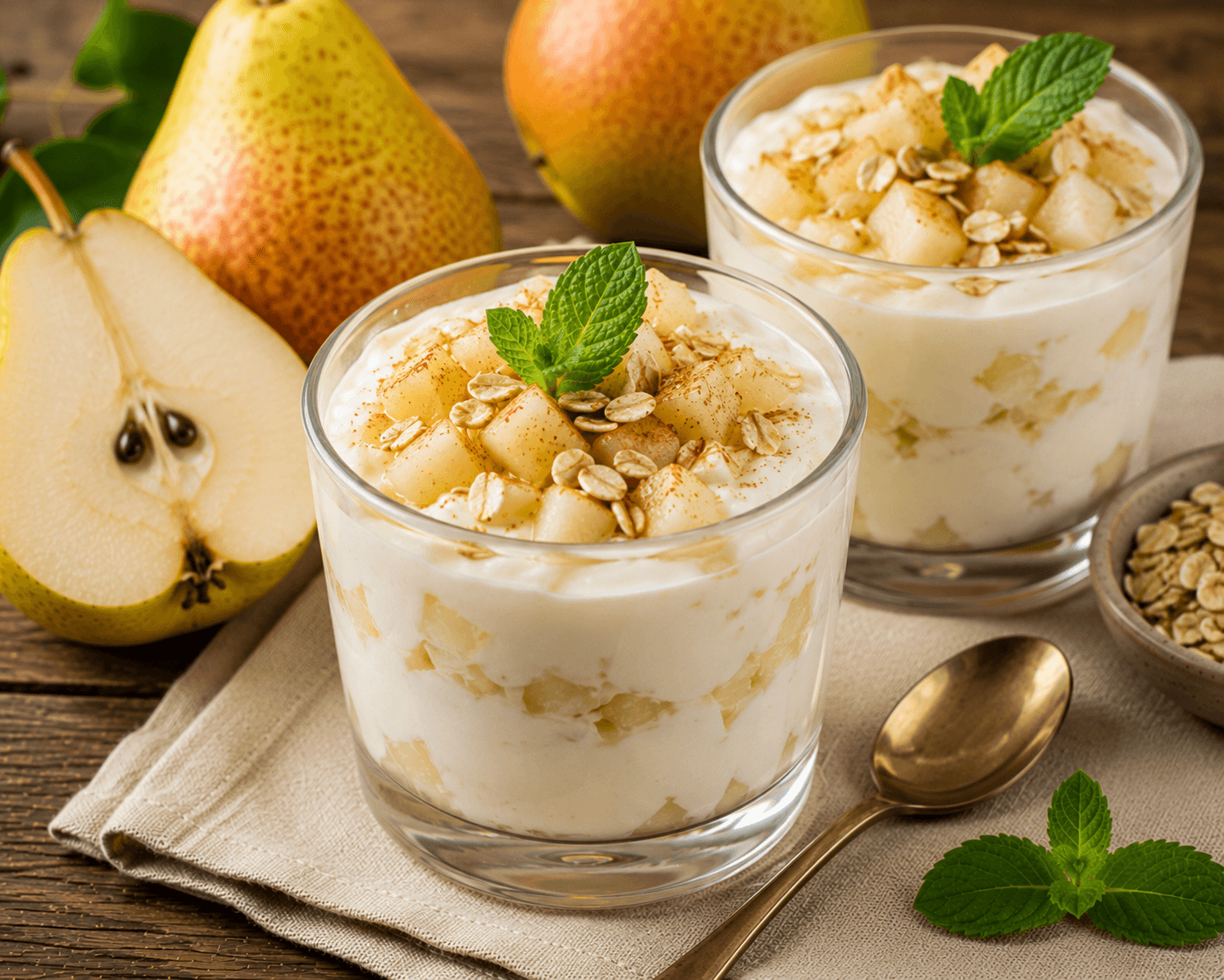 Huisgemaakte Perenyoghurt van Doyenné du Comice