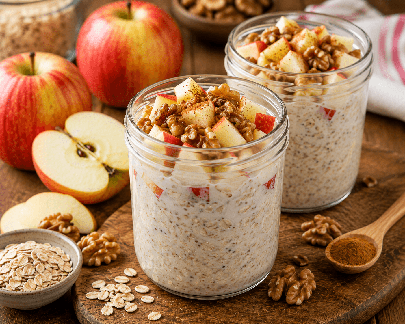 Overnight Oats met Elstar, Kaneel en Walnoten