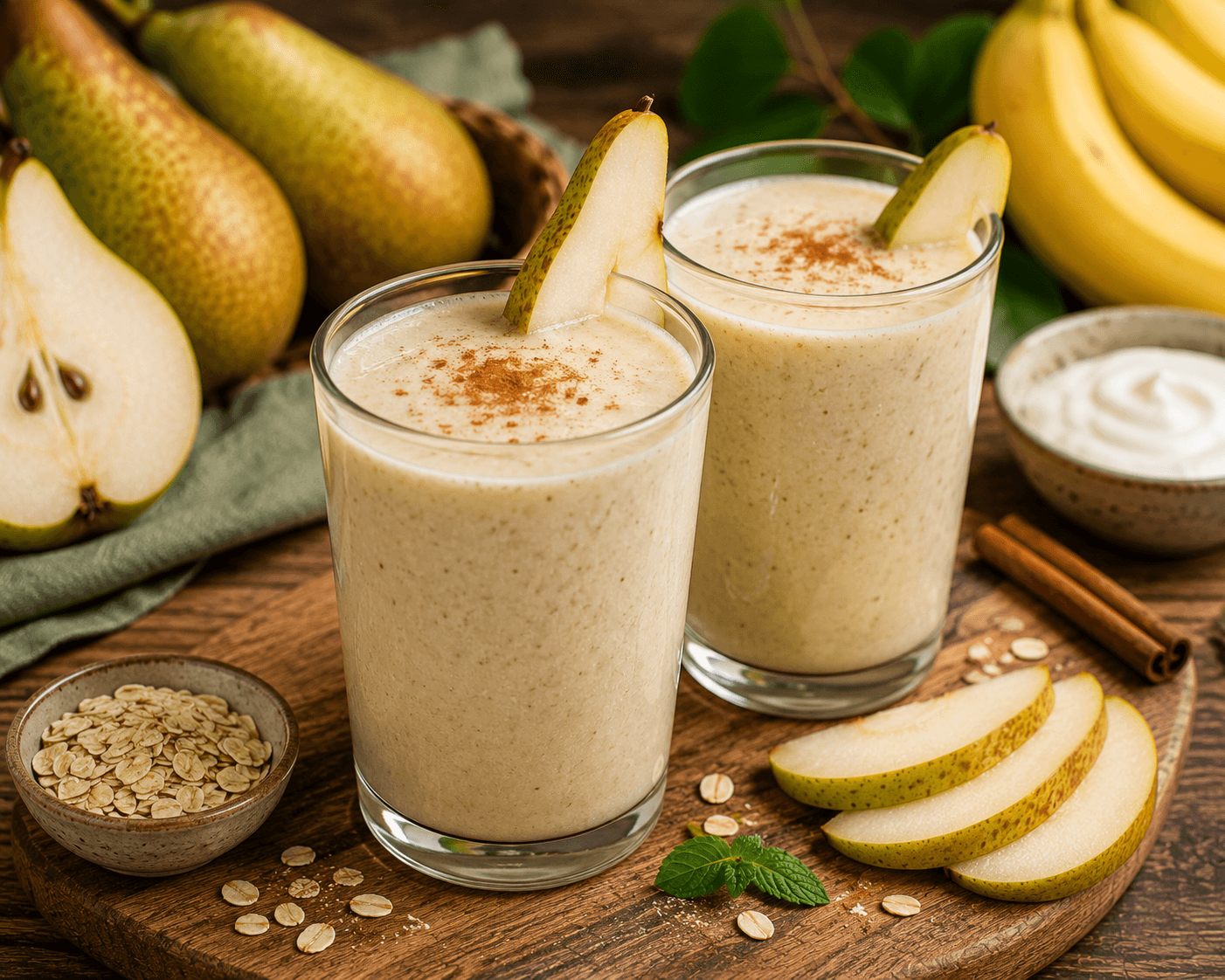Conference-perensmoothie met banaan en yoghurt