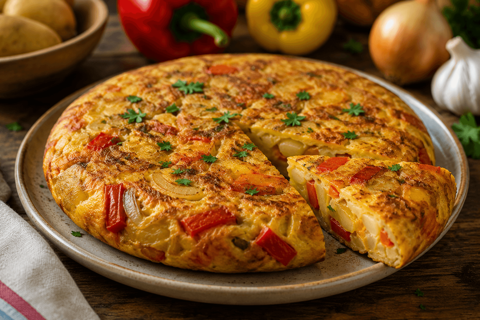 Spaanse Tortilla met Paprika en Ui