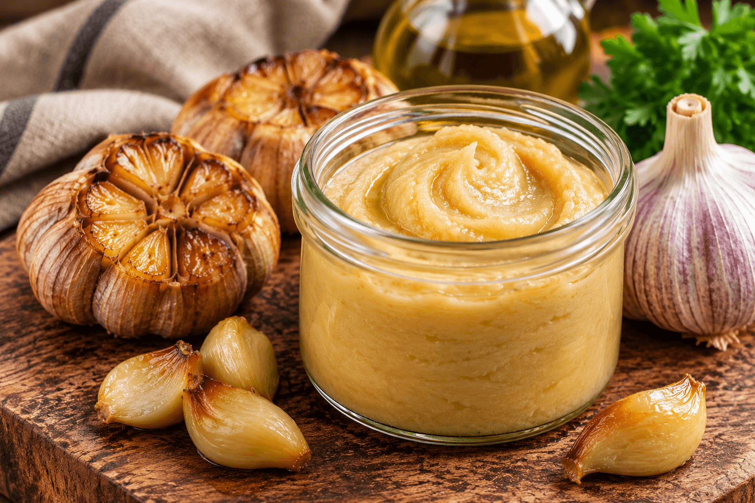 Knoflookpuree van langzaam geroosterde knoflook