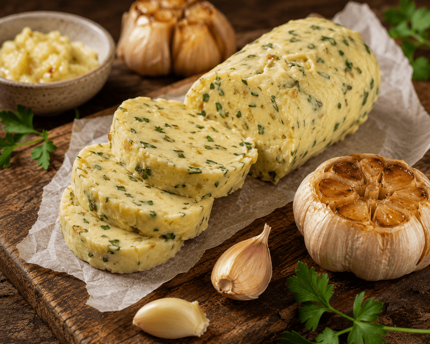 Knoflookboter met geroosterde knoflook