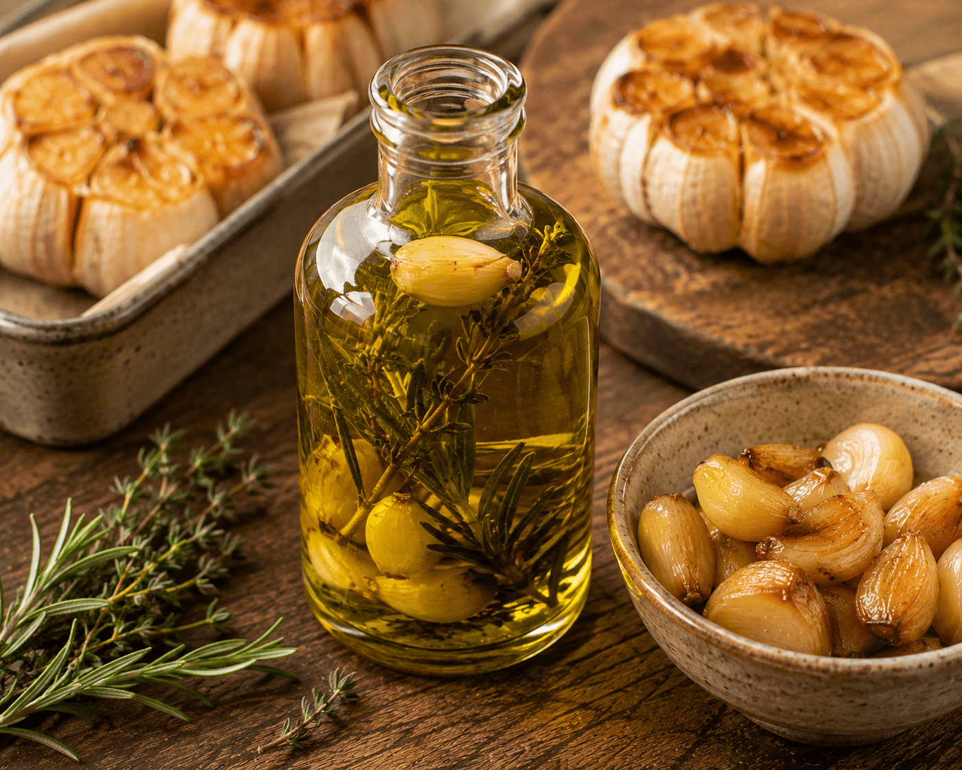 Knoflookolie met geroosterde knoflook