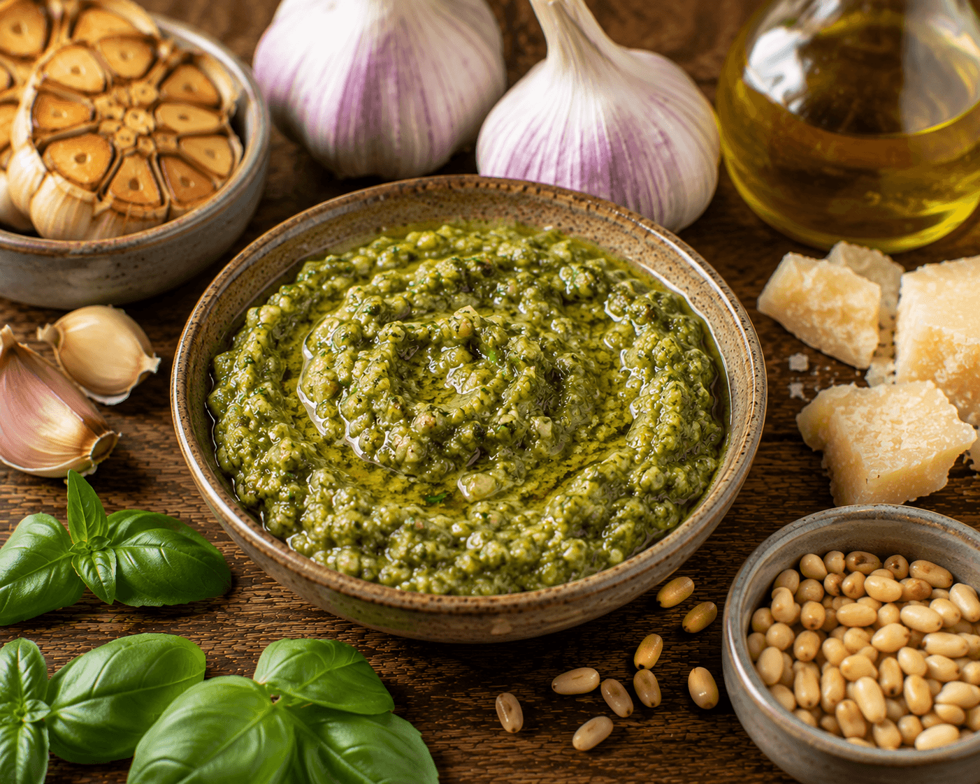 Knoflookpesto van geroosterde knoflook