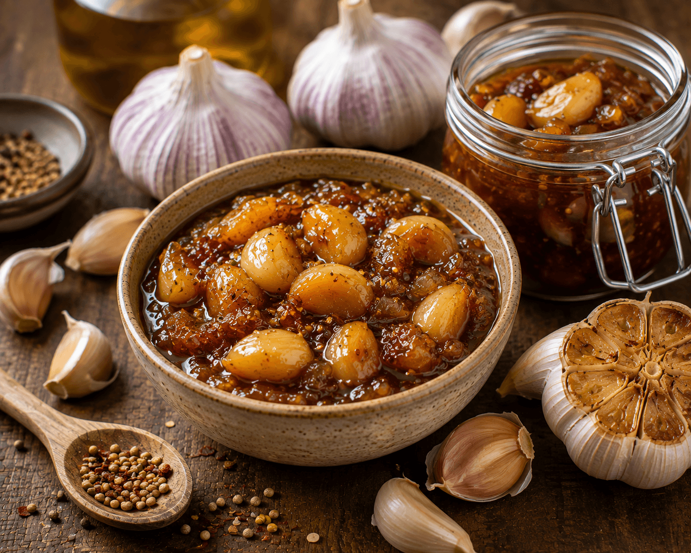 Knoflookchutney van gekaramelliseerde knoflook
