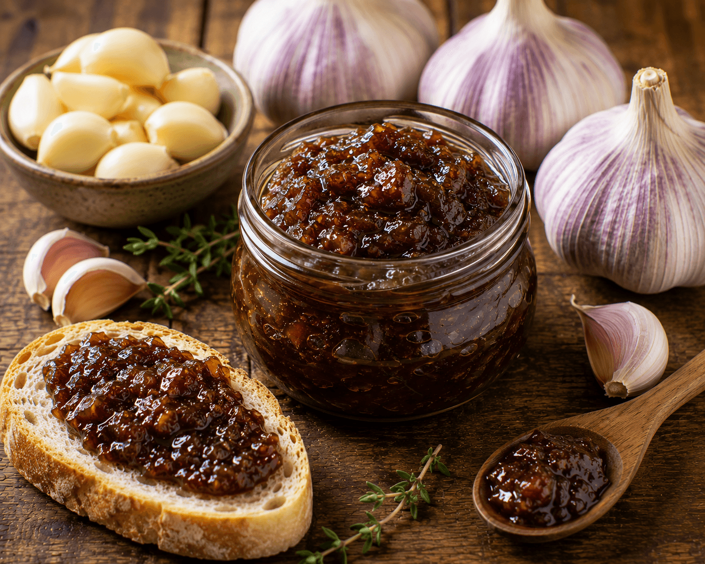Knoflookjam van langzaam gekaramelliseerde knoflook