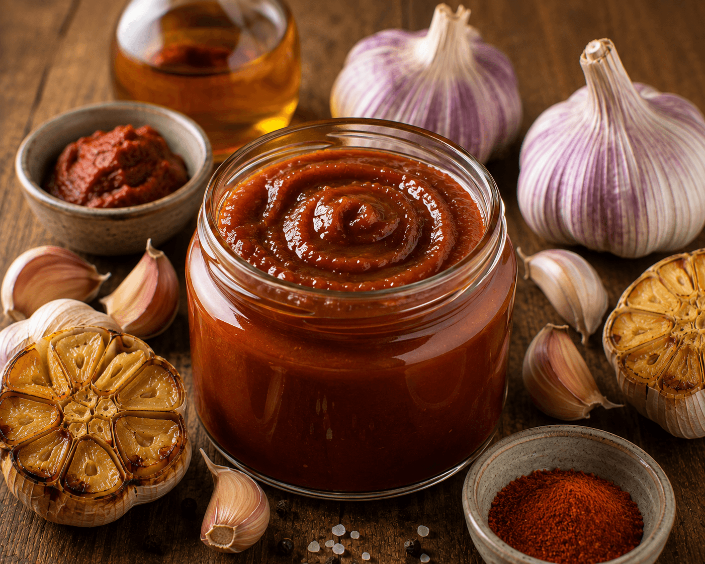 Knoflookketchup van geroosterde knoflook