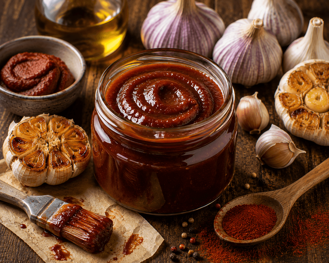 Knoflook-barbecuesaus van geroosterde knoflook