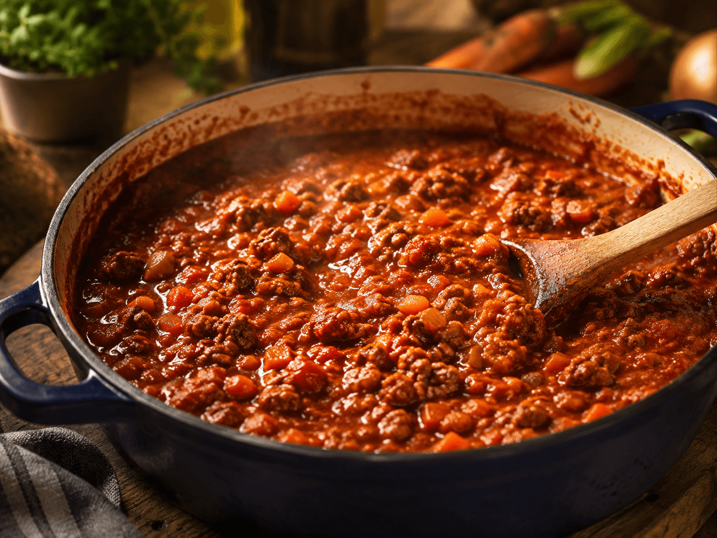 Bolognesesaus met rundvlees, varkensworst en pure chocolade